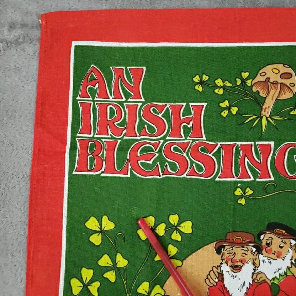 Fingal Murphy's Law & An Irish Blessing Tea Towel Clovers Mushrooms Ireland